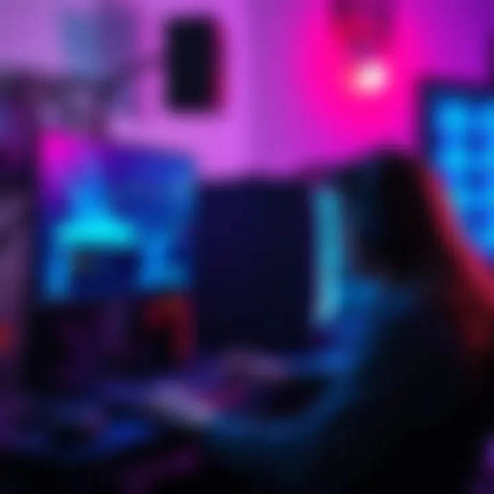 A gamer focused on a computer setup with an i7 13700k and 3090ti, showing performance metrics on screen