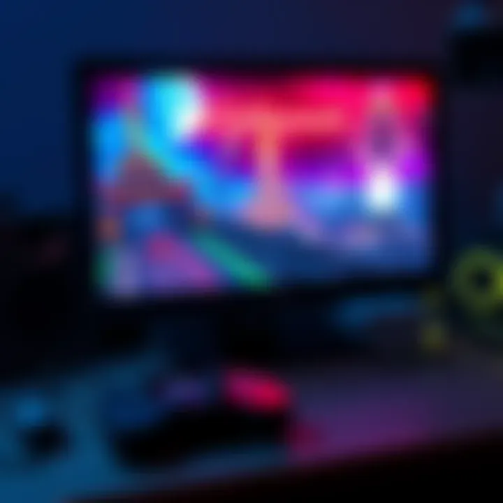 Gaming Setup with CRT Monitor A gaming setup featuring a 96kHz CRT monitor, displaying vibrant graphics from Cyberpunk, with a game controller nearby.