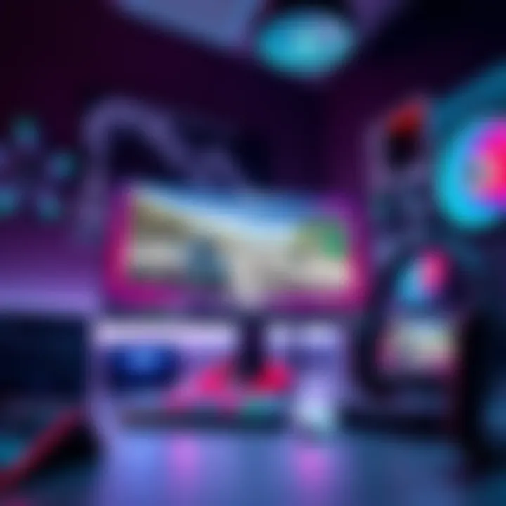 A gaming setup featuring an Intel i7 7700 CPU and a GT 730 graphics card, showing a computer monitor displaying a low-settings game.