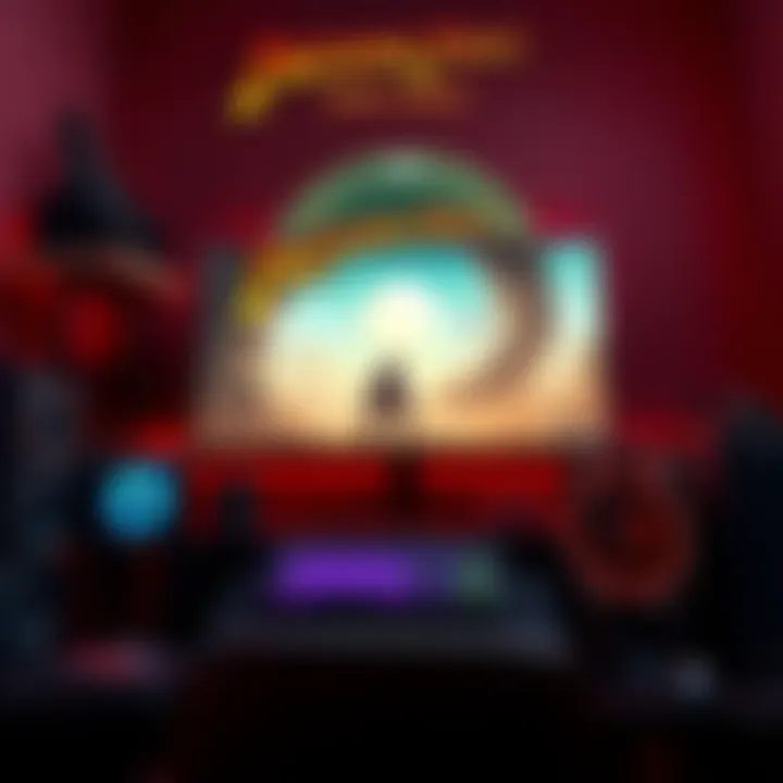 Gaming setup for Indiana Jonesโs Great Circle A powerful gaming rig featuring AMD Ryzen 7 7700, NVIDIA GeForce RTX 4060 Ti, and a large monitor displaying Indiana Jonesโs Great Circle gameplay.