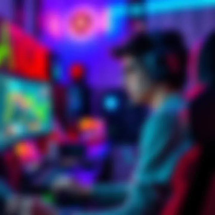 Gaming setup with sponsor kits A gamer enjoying a session with sponsor kits and gear, showcasing a colorful and organized gaming setup.