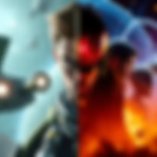 Gaming showdown between Prey and Starfield A split image showcasing characters from Prey on one side and a space scene from Starfield on the other, highlighting the contrast between the two games