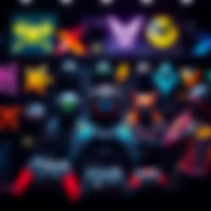 Various gaming skins displayed with different designs and colors