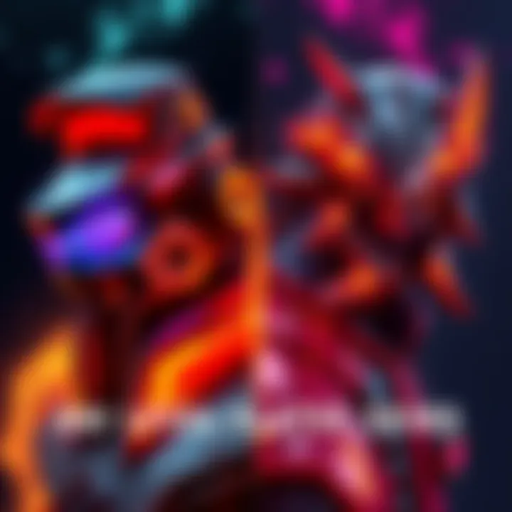 Gaming skins comparison A side-by-side view of an ultra skin with vibrant colors and special effects alongside a legendary skin featuring similar attributes and designs.