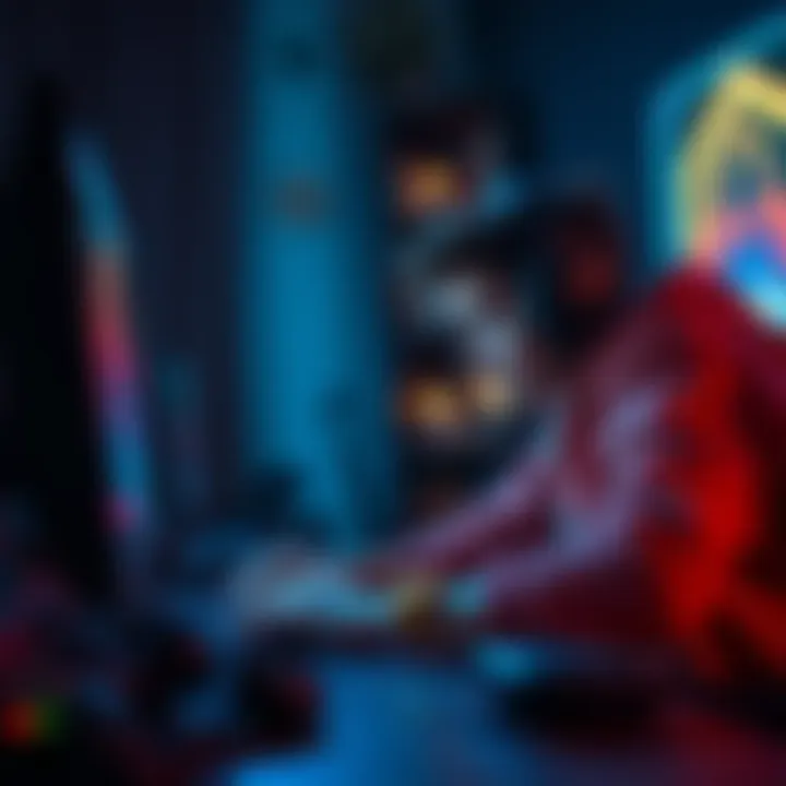 A gamer focused on their screen, strategizing to turn a losing game into victory. The room is dimly lit, with game controllers on the table.