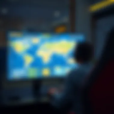 A gamer strategizing on a new game account with maps and game modes on screen