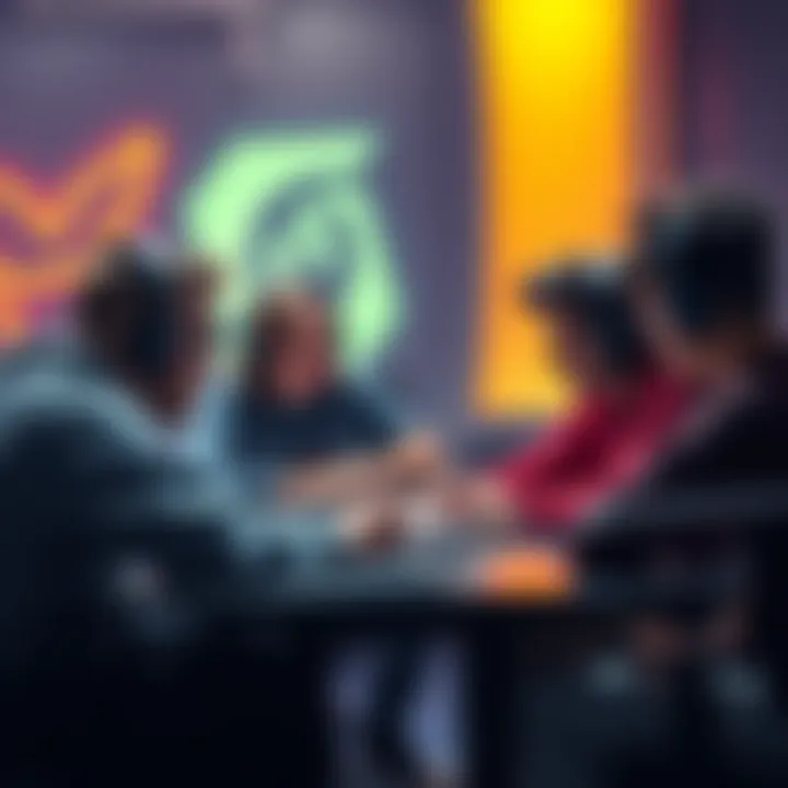 A group of gamers huddled around a table, analyzing strategies and reflecting on their gameplay results, showing a mix of excitement and disappointment.