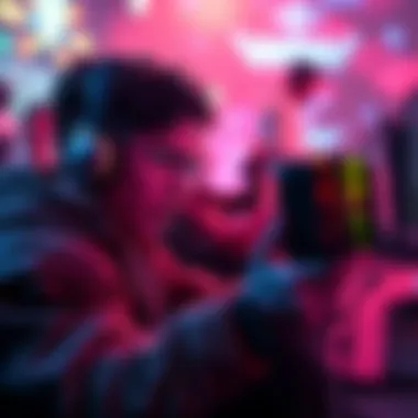 Gaming Thrills in New Order A gamer experiencing intense gameplay in New Order with vibrant graphics and action-packed scenes.