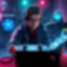 A gamer considering three game titles, Elden Ring, Expedition 33, and Ghost of Yotei, with a console and a PC setup in front of them.