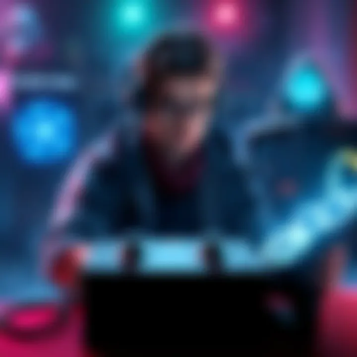 A gamer considering three game titles, Elden Ring, Expedition 33, and Ghost of Yotei, with a console and a PC setup in front of them.