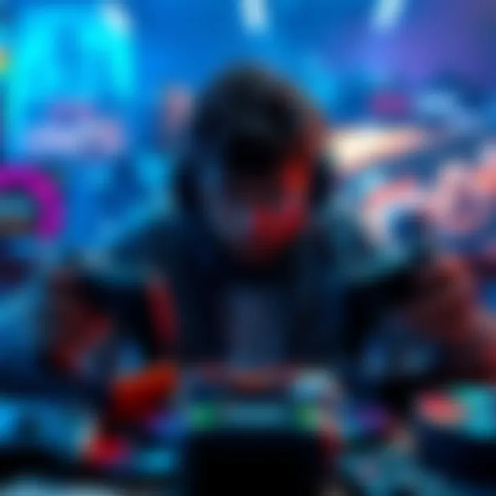 Gaming Trilogy Challenge A gamer focused on completing a challenging trilogy of games, surrounded by game disks and controllers.