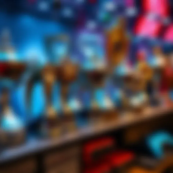 A collection of gaming trophies showcasing rare and common platinums on a shelf