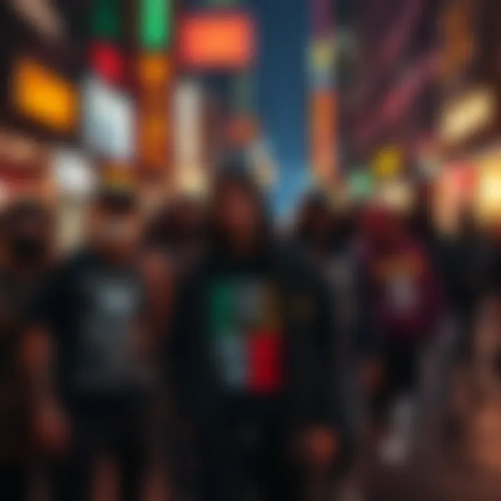 Gangs in Night City A group of diverse gang members in a neon-lit city at night, showcasing their ethnic backgrounds and symbols.