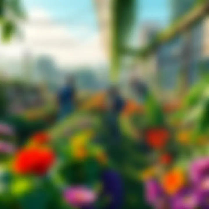 A vibrant garden scene filled with players tending to plants and flowers, showcasing the popularity of Grow a Garden over Fortnite.