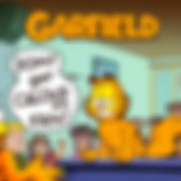 Garfield comic strip scene Garfield humorously reacts to a bold statement, engaging with his audience in the comic strip.