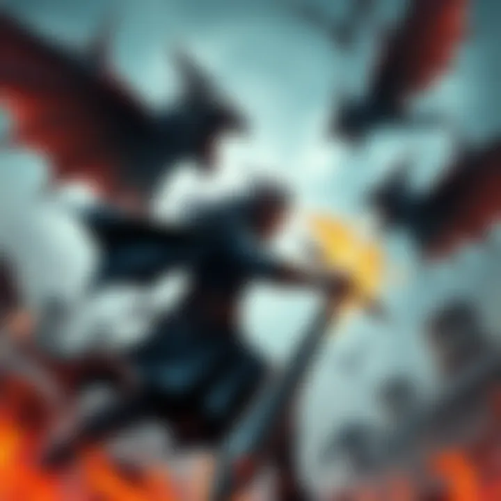 A character fights fierce gargoyles with only 15hp left, showing intense action and determination.