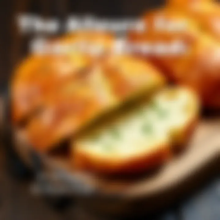 Golden brown garlic bread cut into slices on a wooden board