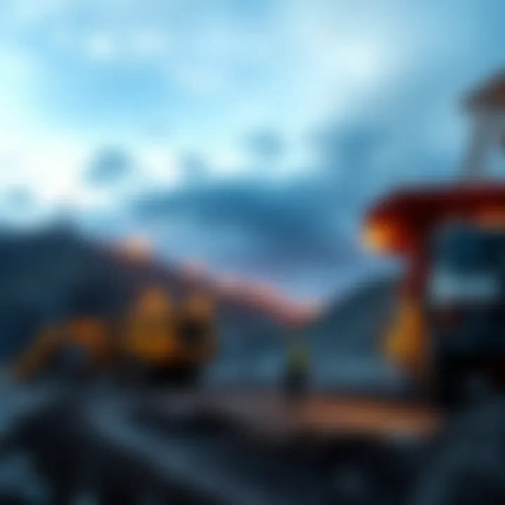 A bustling gas and regular mine site with machinery and workers actively engaging in mining activities.