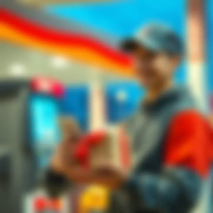 A gas station employee looks surprised while holding a digital gift card, with a pleased expression on their face as they reflect on proper gifting etiquette.