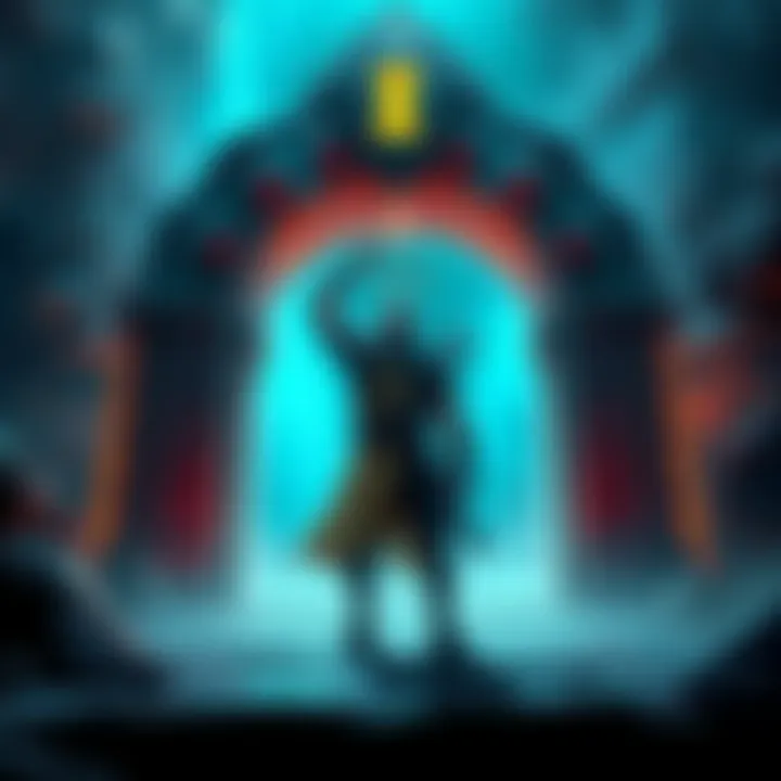 A player interacting with a large gate in Crypt Custodian, looking focused and determined to unlock it.