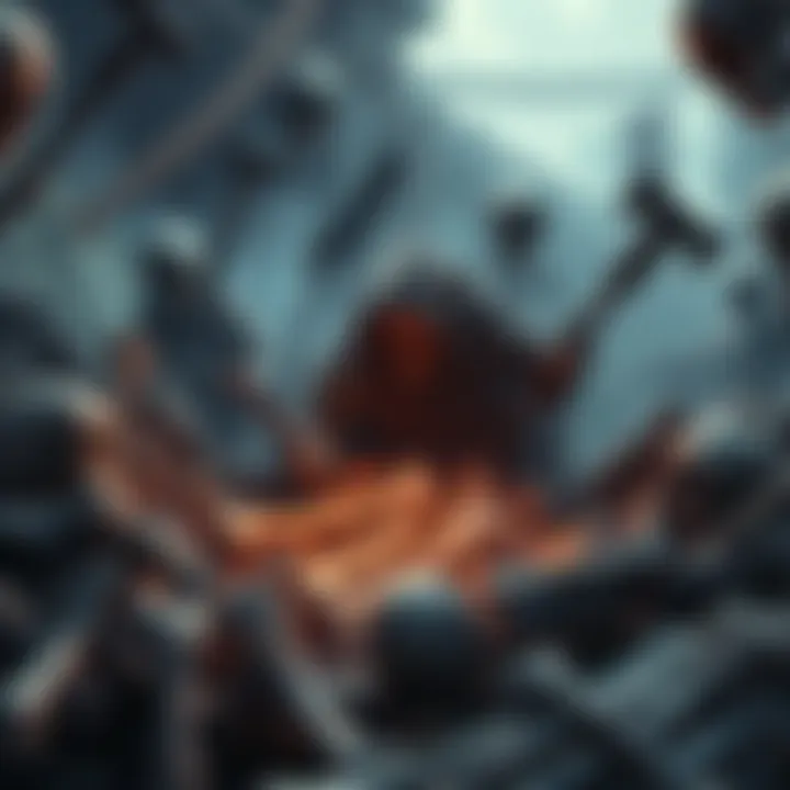 A player collecting Bone Fragments from various sources, surrounded by skeleton remains and tools.