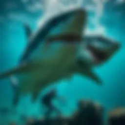 Concept art showing Gauss and Grendel transformed into shark-like creatures, highlighting Gauss's strength and Grendel's unique features underwater.