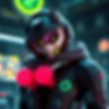 Gauss's New Skin with Color Customization A character named Gauss showcasing a new skin with interchangeable exhaust colors in a gaming environment.