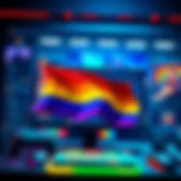 A colorful gay pride flag displayed prominently in a gaming forum interface, surrounded by gaming icons.