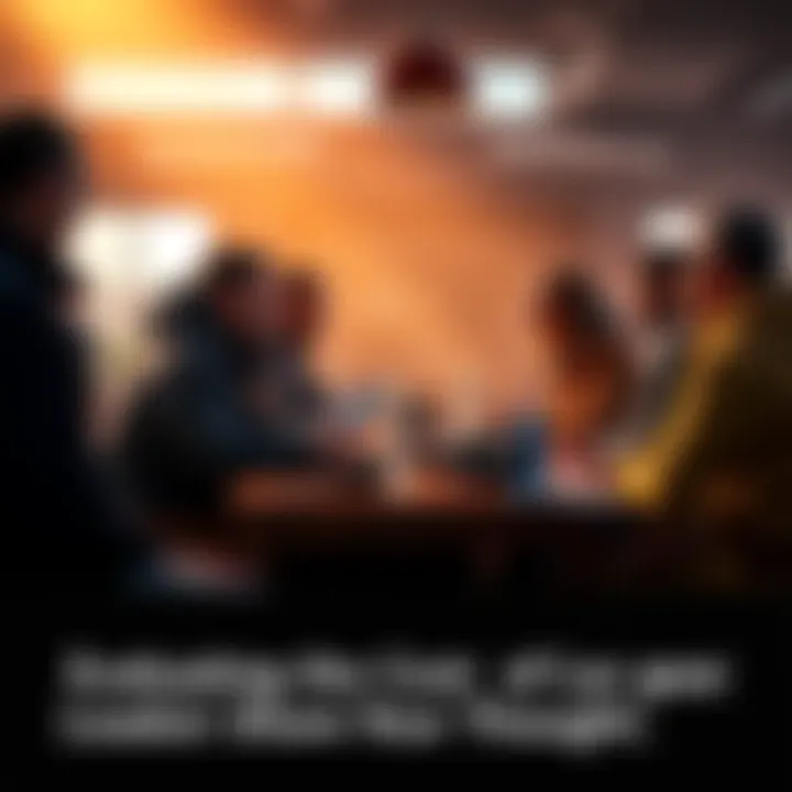 People discussing gear loadouts and their costs around a table