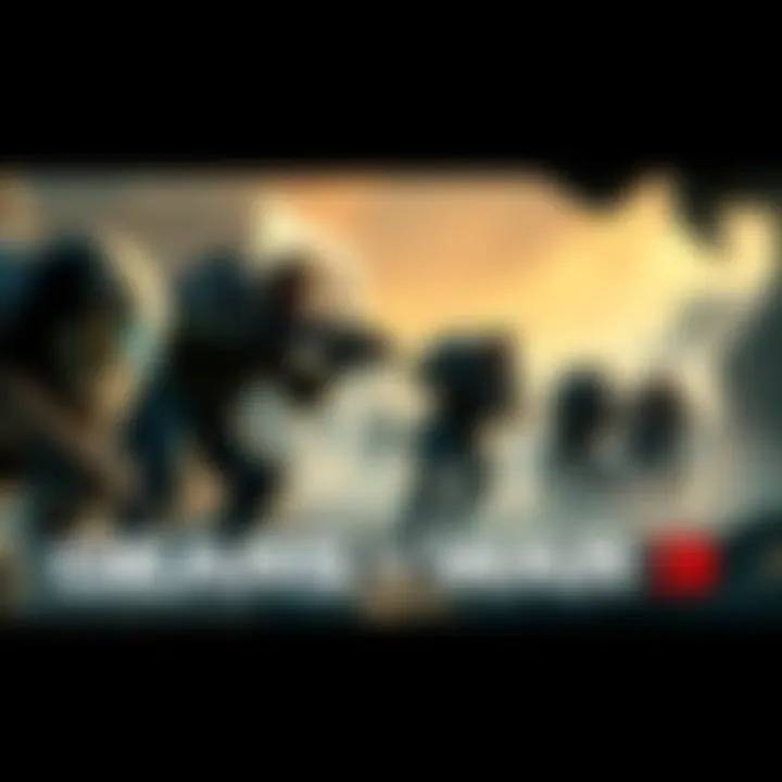 A scene from Gears of War 3 showing intense action with characters battling in a futuristic landscape.