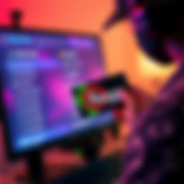 A gamer holding a Gears of War game code card while looking at a computer screen displaying Game Pass options.