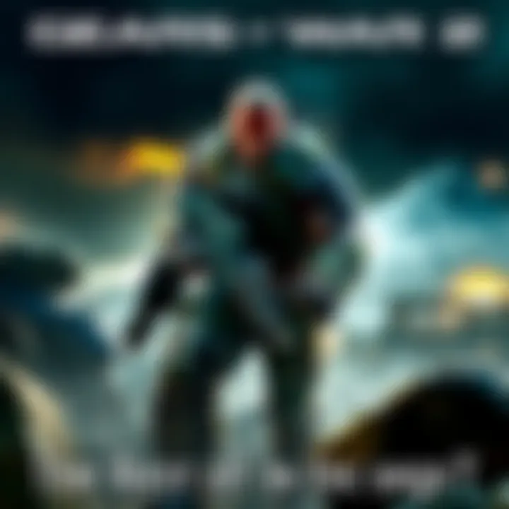 Gears of War 2 Cover Art Cover art featuring the main character from Gears of War 2, in a battle stance with dramatic scenery in the background