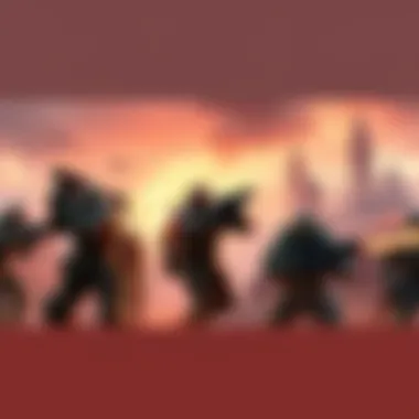 A digital artwork showing characters from Gears of War preparing for battle on a destroyed cityscape, highlighting intense action and urgency.