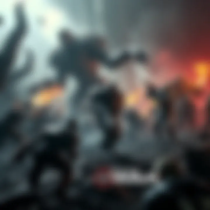 A fierce battle scene from Gears of War E-Day featuring characters fighting against monstrous foes in a dark, ruined environment