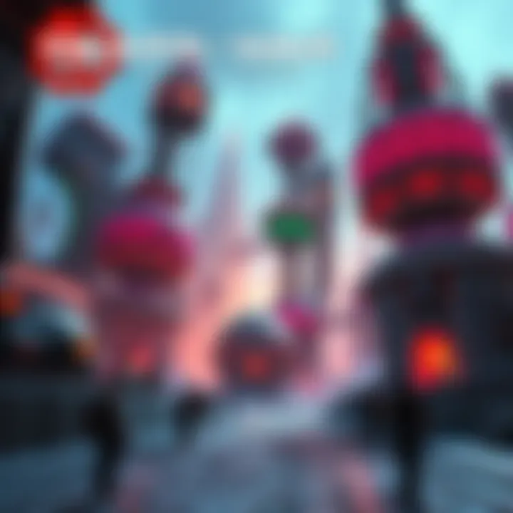 A colorful view of one of the multiplayer maps from Gears of War Reloaded with futuristic buildings and players in action