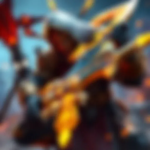 A character named Geb using a golden blade strategy in a game, showing overwhelming power against other players.