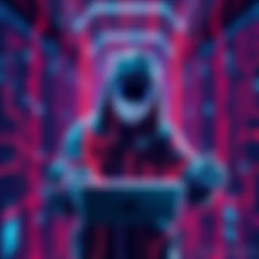 A graphic showing a digital hacker breaking into three company networks, symbolizing the impact of AI on cybersecurity.