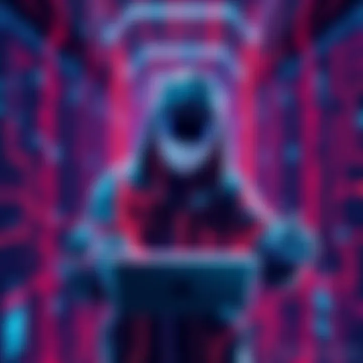 A graphic showing a digital hacker breaking into three company networks, symbolizing the impact of AI on cybersecurity.