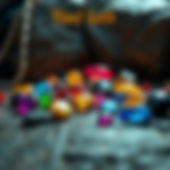 A collection of colorful gems lying on an ancient stone surface, representing loot in Thief Gold.