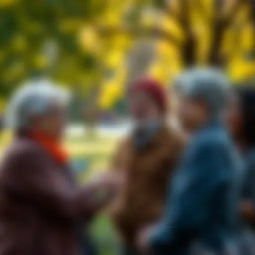 A group of people of different ages sharing their views and experiences in a park.