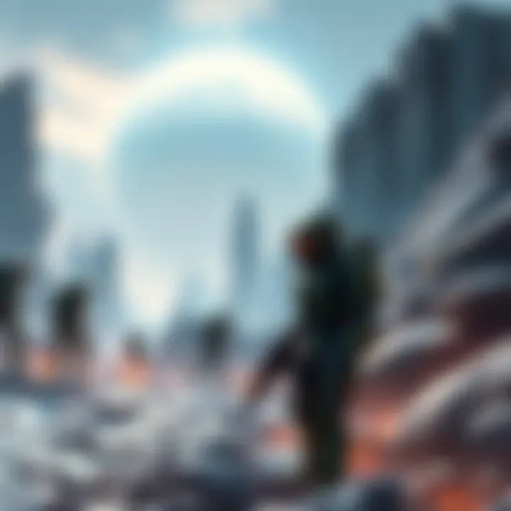 A digital artwork showing a futuristic scene inspired by Halo with elements of AI technology, featuring a remake of Halo: Combat Evolved characters and landscapes.