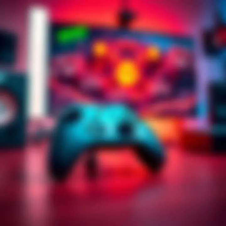 A generic Xbox controller placed on a gaming desk with Elden Ring on a monitor in the background.