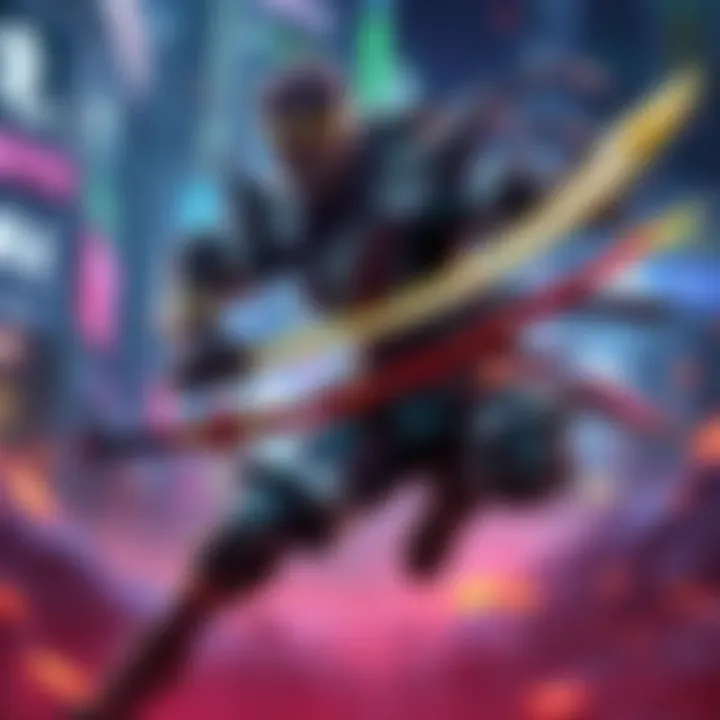 A dynamic shot of the character Genji mid-battle, showcasing his agility and iconic abilities, with a vibrant gaming background.