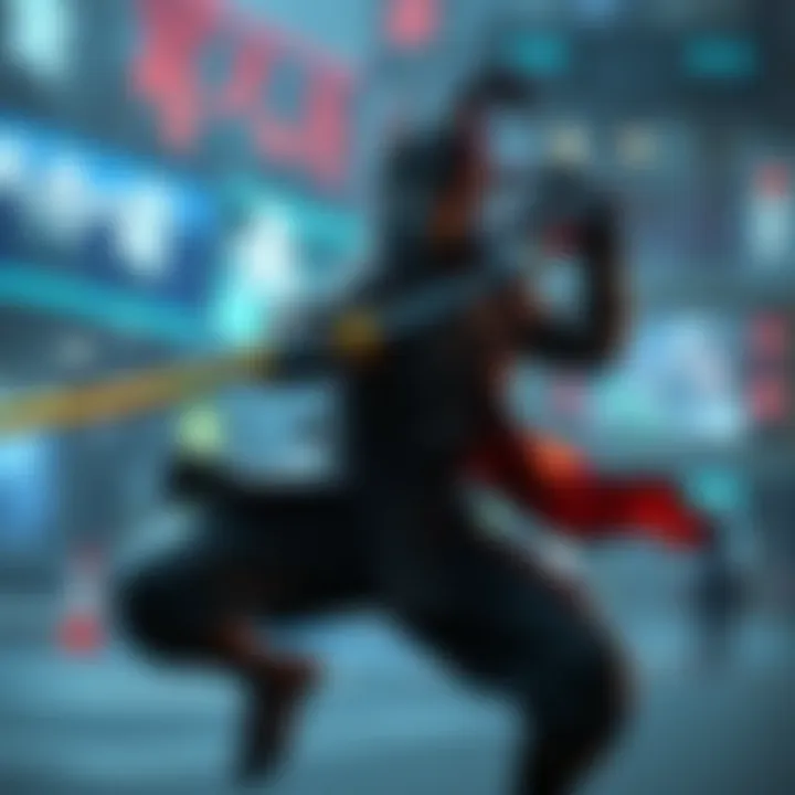 Genji character in action A vibrant scene showing the Genji character performing a swift move in a gaming environment, capturing the essence of a play of the game moment.