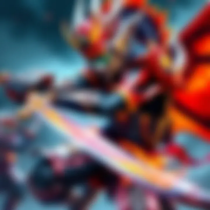 A character wearing a vibrant Genji skin, showcasing his dragon-themed armor and sword, in an action pose