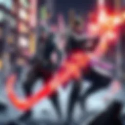 Genji and Raiden from Metal Gear Rising stand together in an action pose, showcasing their unique weapons, ready for battle in a dynamic gaming setting.