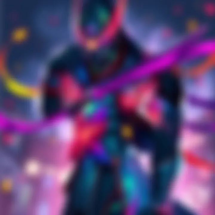 An artistic illustration of Genji showcasing his new mythic skin with vibrant colors and a sleek design