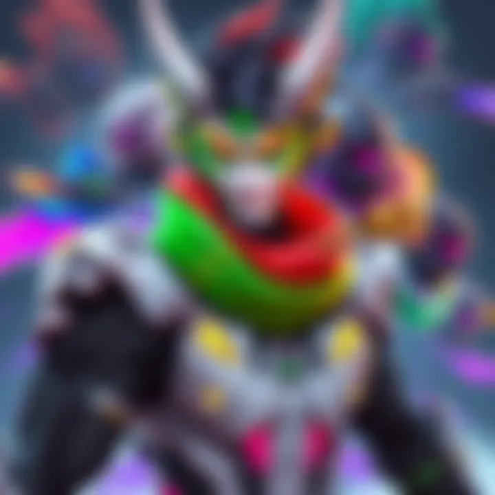 Genji from Overwatch 2 with multiple colorful skins displayed around him, showcasing his character designs and styles