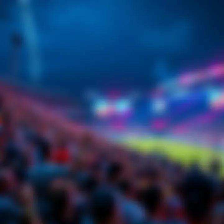 Large crowd enjoying a live event at Genji Stadium with colorful lights and excitement.