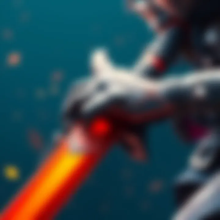 Genji's new skin sword grip A detailed look at Genji's sword grip from his new skin, showcasing its design and color features, with a focus on usability in gameplay.